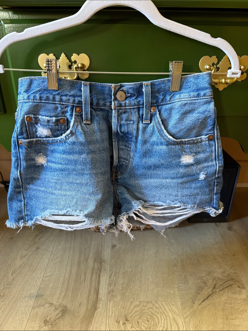 Levi's Blue Distressed Denim Cutoff Shorts